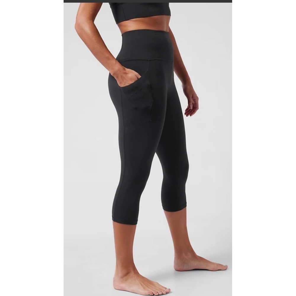 Athleta Cropped Leggings Black XL High Rise Yoga w/ Pockets